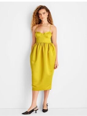 Future Collective Womens Holiday Sweetheart Bubble Satin Midi Dress Yellow Small